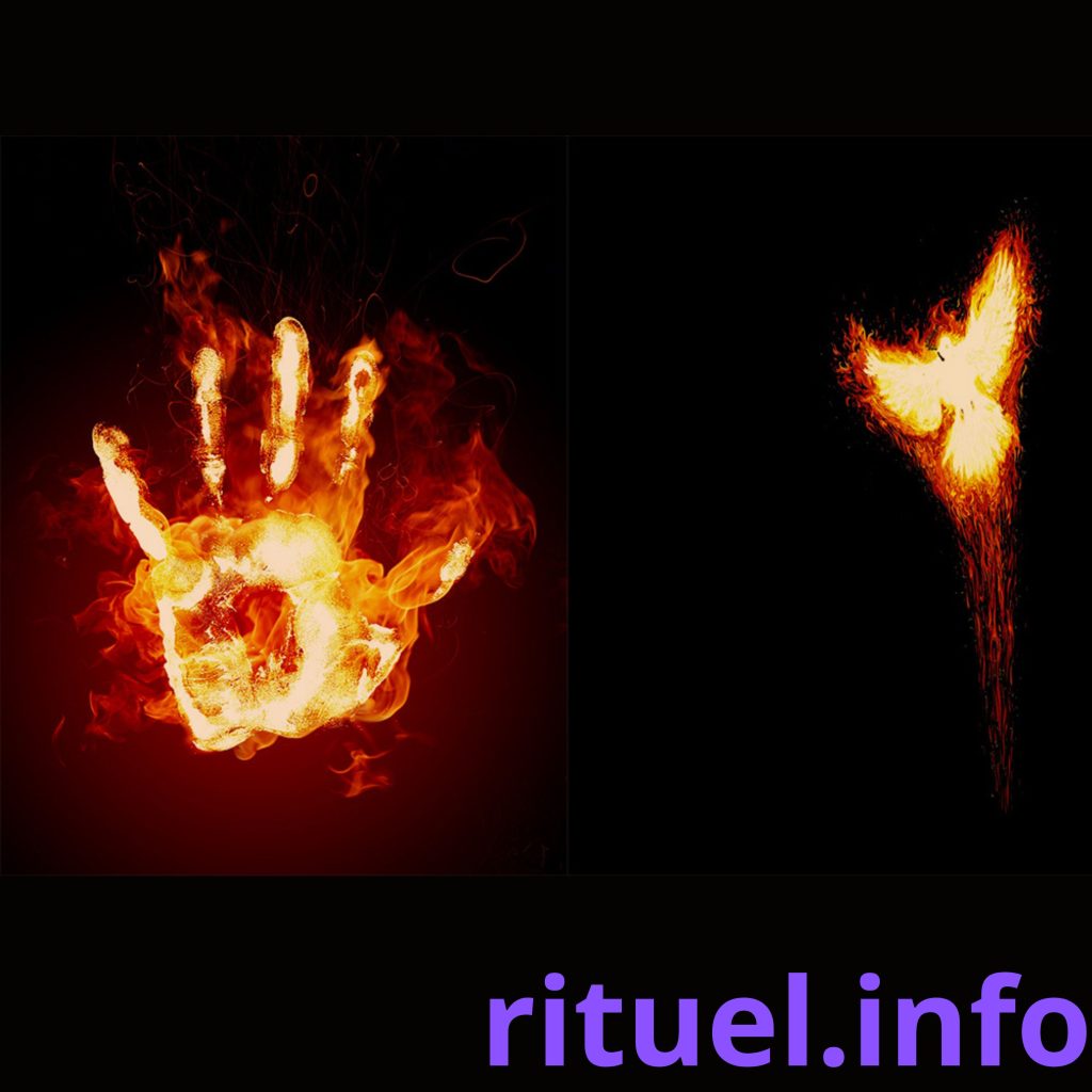 Main enflammée symbolisant un rituel de désenvoûtement par le feu pour la purification et la libération des énergies négatives.